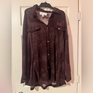 French Laundry Women's Button Down Waffle Material Long Sleeve Top